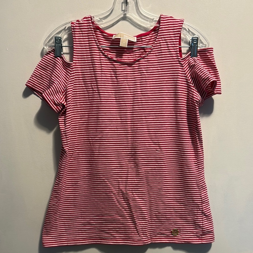 Michael Kors Pink and White Cut Out Tee